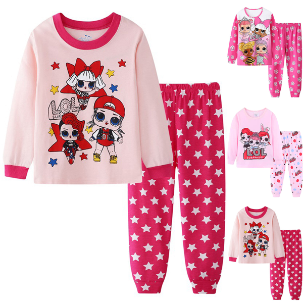 Barnflickors Pyjamas Långärmad Toppar Byxor 2PCS Set Nattkläder B 100cm