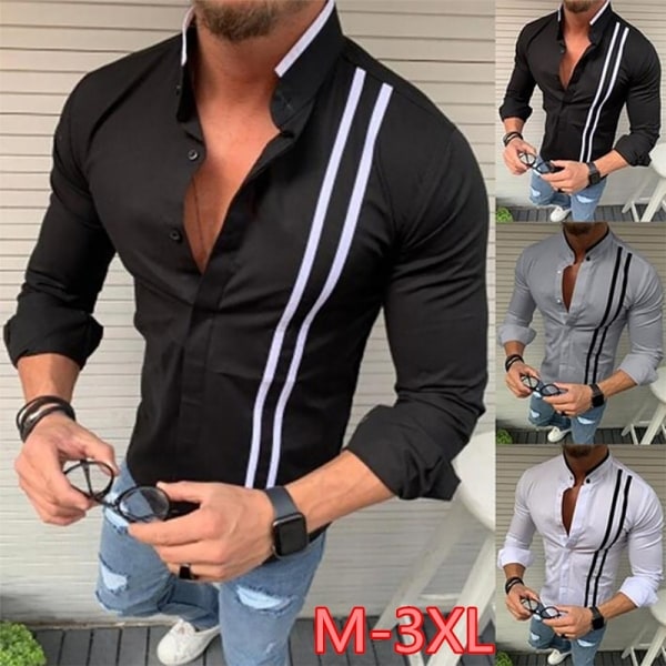 Man Business Shirts Långärmad Randig blus gray M