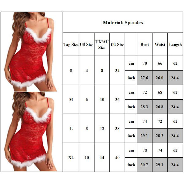 Dam Jultomte Underkläder Klänning Teddy Body Nattkläder