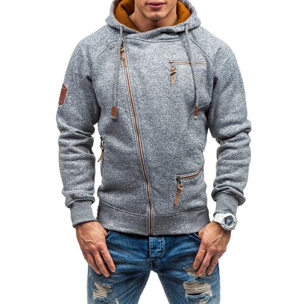 Herr Hoodie med dragkedja på sidan, fritidströja för utomhussporter Light gray M