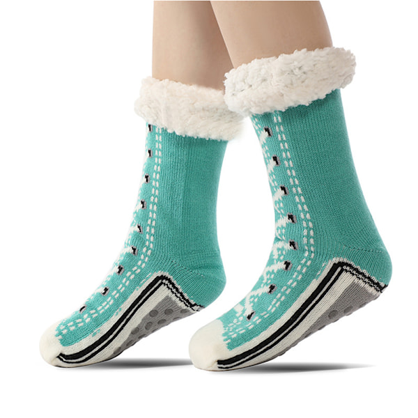 Ultratjocka Hemtofflor, Cashmere Jultofflor, Jultofflor med Halkskydd Lake Blue