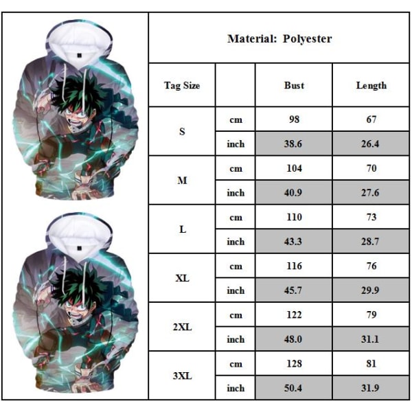 My Hero Academia Anime Manga Animation Hoodie Izuku Midoriya 3D Print Sweatshirt M