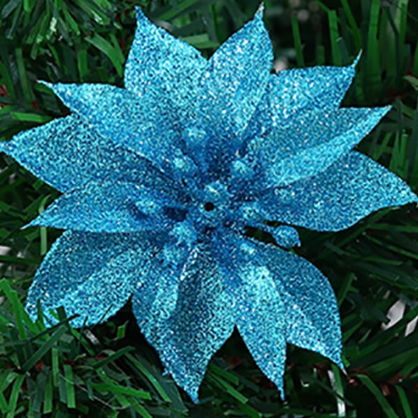 10st julgransprydnad krans glitter konstgjorda blommor Blue