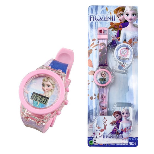 Barn tecknad armbandsur Watch Frozen blinkande ljus present Elsa
