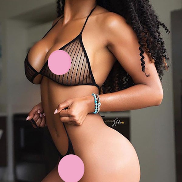 Kvinnors sexiga behå och trosor set underkläder 2 delar babydoll body Black L