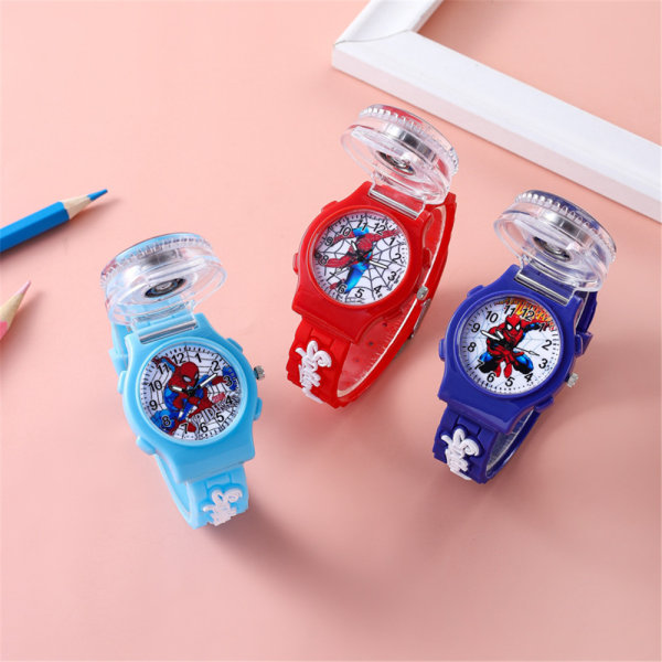 Barn Spiderman Watch Rotation Flip Strap Klockor Presenter Light blue