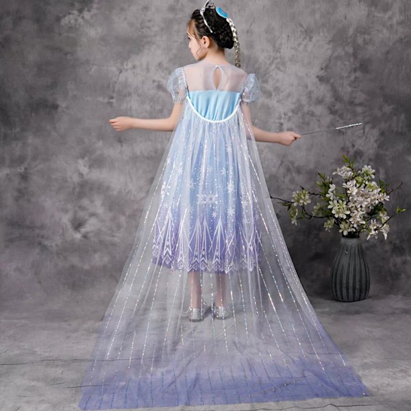 Flickor Prinsessa Elsa Klänning Kostym Cosplay Födelsedagsfest Prinsessklänning 130cm