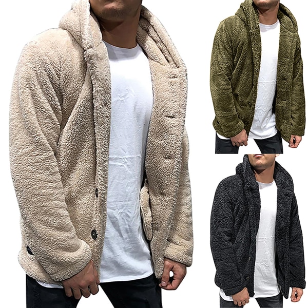 Herr Suede Kappa med Huva och Knappar beige 2XL