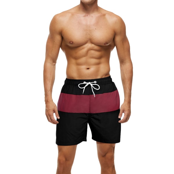 Snygga Colorblock Casual Resårshorts med snörning i midjan för män Black-red XL