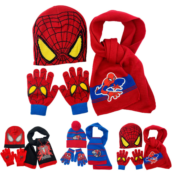 Spider-Man stickad mössa & scarf & handskar Set utomhus Orange spider-man