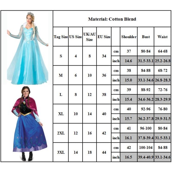 Kvinnor Frozen Princess Elsa Anna Queen Fancy Dress Costume Cosplay Cloak + Klänning Anna M