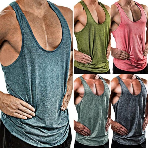 Herr Sommar Ärmlös Gym Sport Tank Top Fitness Träning Väst Grey L