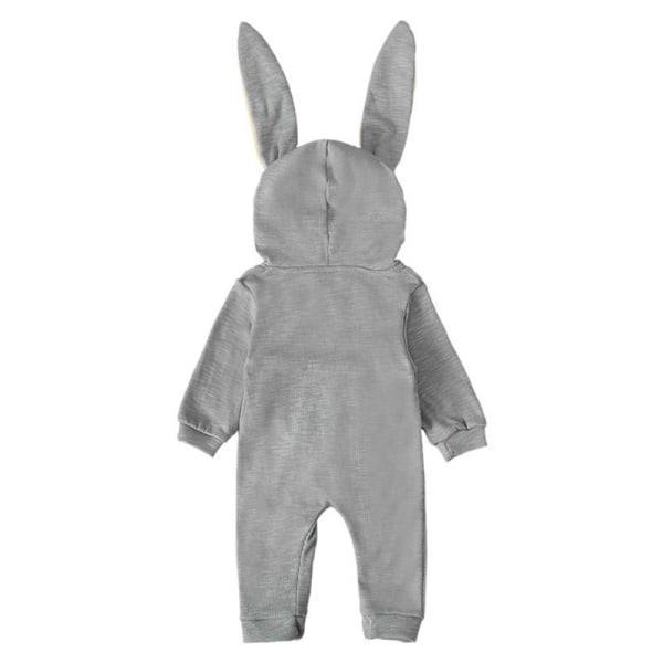 Baby Bunny Romper Hooded Rabbit Ear Dragkedja Jumpsuit Body 12-24M