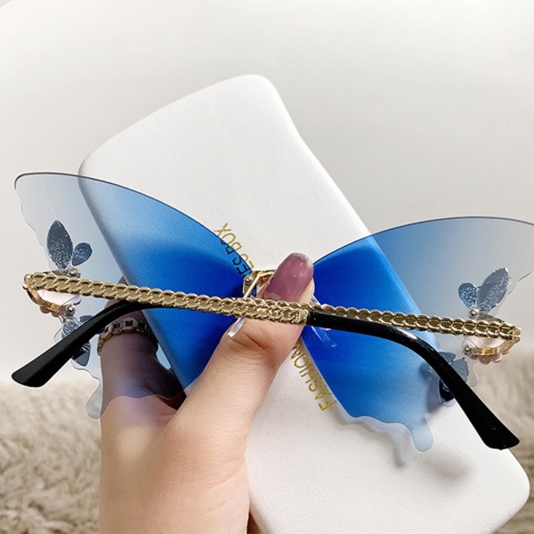 Bling Diamond Glasses Shades Rimless Crystal Butterfly Solglasögon Gradient Blue