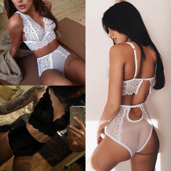 Damunderkläder Set BH och Trosor Set Mesh Underkläder Negligee Black M
