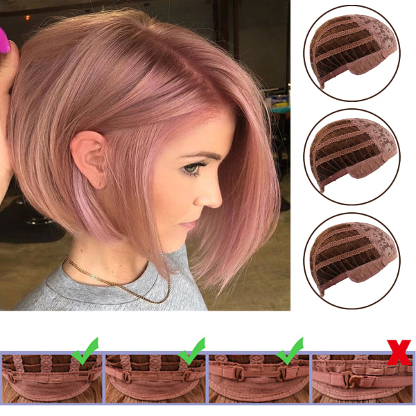 Kvinnors rosa kort BIR stil rakt hår peruk dam helperuker
