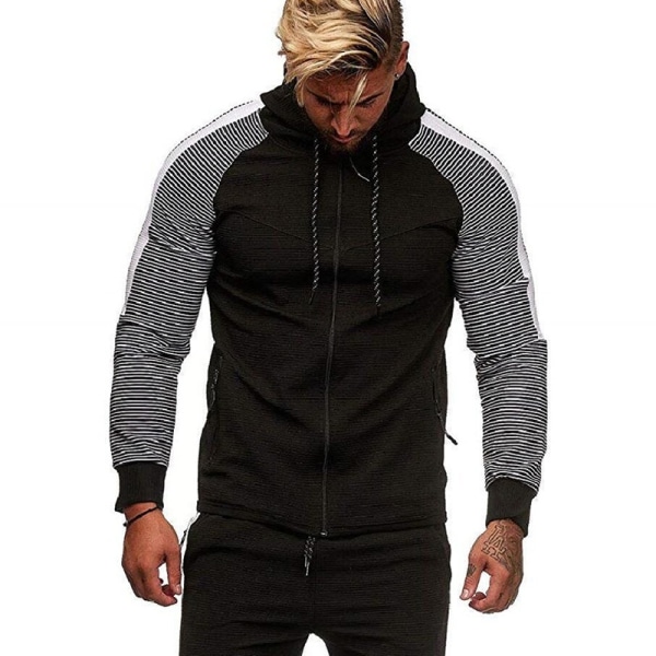 Herr Zipper Hoodies Jacka Sweatshirt Hooded Gym Casual Coat black 3XL