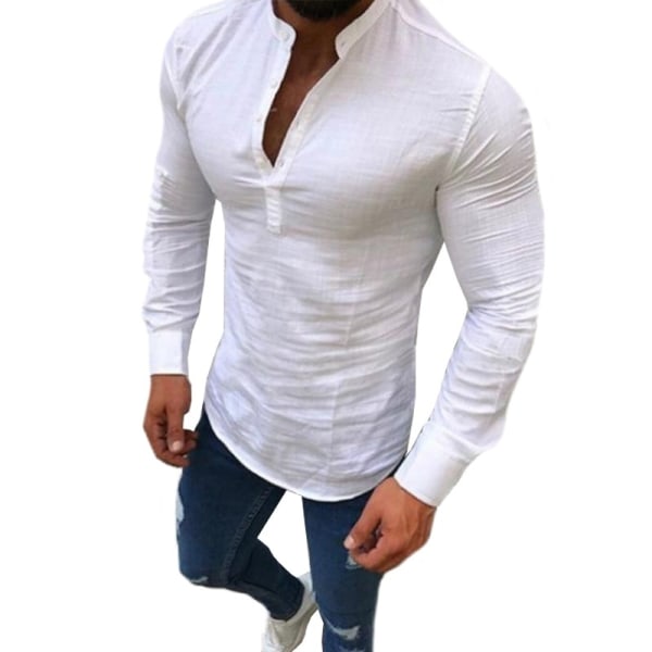 Enfärgade långärmade smala toppskjortor white XL