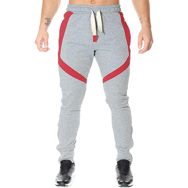 Sweatbyxor med dragsko för herr Träningsoverall Fitness Gym Byxor Grey & Red 3XL
