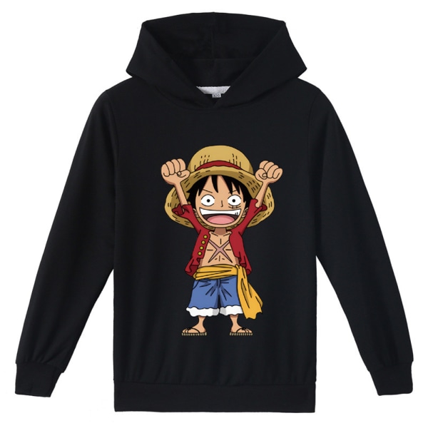 ONE PIECE Luffy Tryck Casual Hoodies Pullover Toppar Barn Hooded Sweatshirt Present Black 130cm