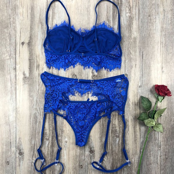 Kvinnors underkläder bh och trosor 2-delad sexig underkläder pyjamas Blue M