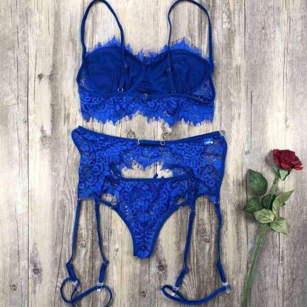 Kvinnors underkläder bh och trosor 2-delad sexig underkläder pyjamas Blue S