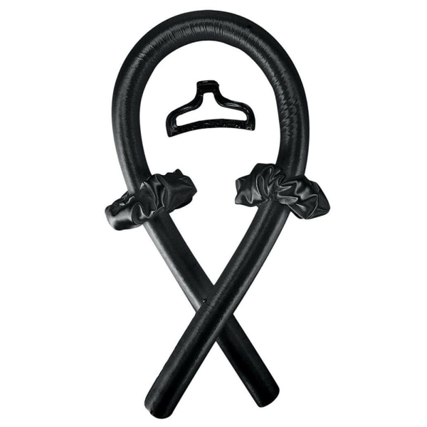 Återanvändbar Heatless Curling Rod Silk Ribbon Hair Rollers Pannband Black