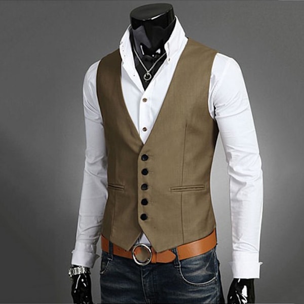 Herrknapp upp ärmlös västar Slim Fit khaki XL