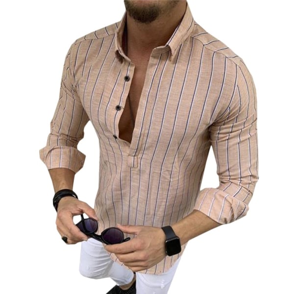 Man Stripe Business Blus Button Pullover white 3XL