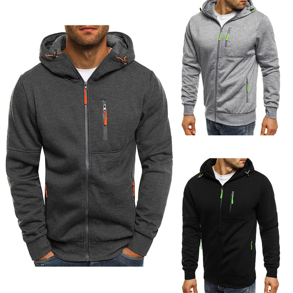 Män Casual Hooded Enfärgad Jacquard Zipper Sweater Coats Deep gray 2XL