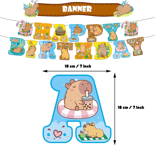 Capybara-tema Grattis på födelsedagen Banner Ballonger Kit Tårta Topper Fest Dekoration Set