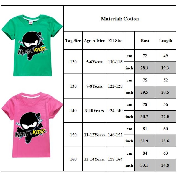 Ninja Kidz Pojkar Tränings T-shirts Tecknade Toppar Sommar Kortärmad Snabbtorkande Aktiva T-shirts för Barn Tonåringar Rose Red 130cm