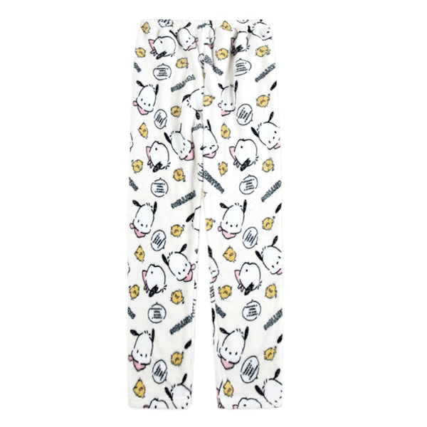 Dam Flanell Pyjamas med Cartoon Anime Casual Mysig Mjuk Byxor Vinter Varma Sovkläder Byxor Off white L
