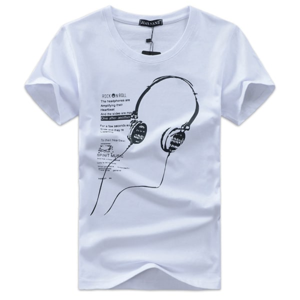 Fashionabla mäns Casual Creative Headphone Print T-shirt Summer White 2XL