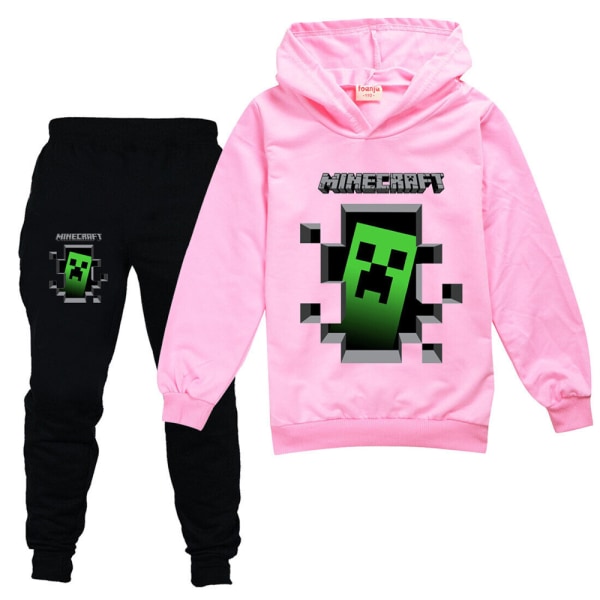 Pojkar Flickor Minecraft träningsoverall Set Hoodie Byxor Sportoutfit Pink 130cm