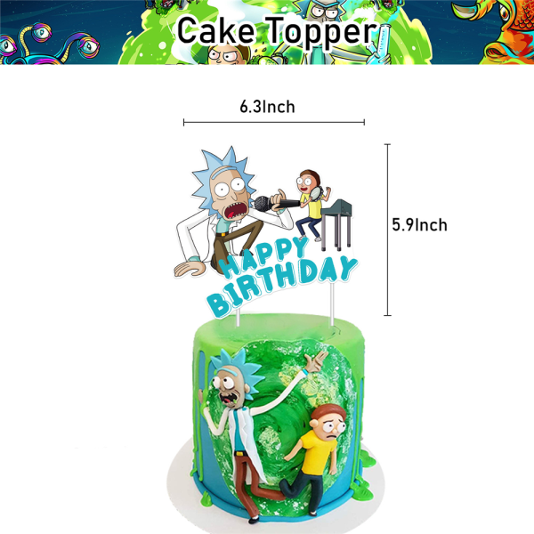 Rick och Morty tema ballonger tårta toppers födelsedagsfest dekoration