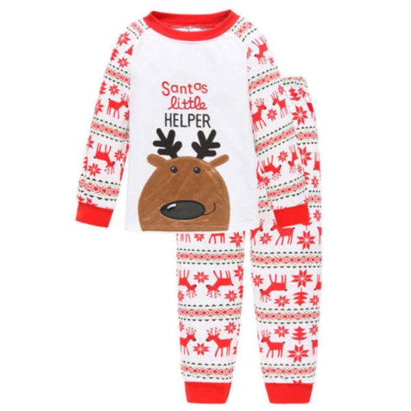 Barn Flicka Pojke Jul Xmas Outfit Pyjamas Set Sovkläder Nattkläder White Reindeer 110cm
