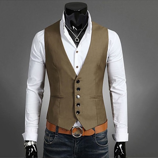 Herrknapp upp ärmlös västar Slim Fit khaki XL