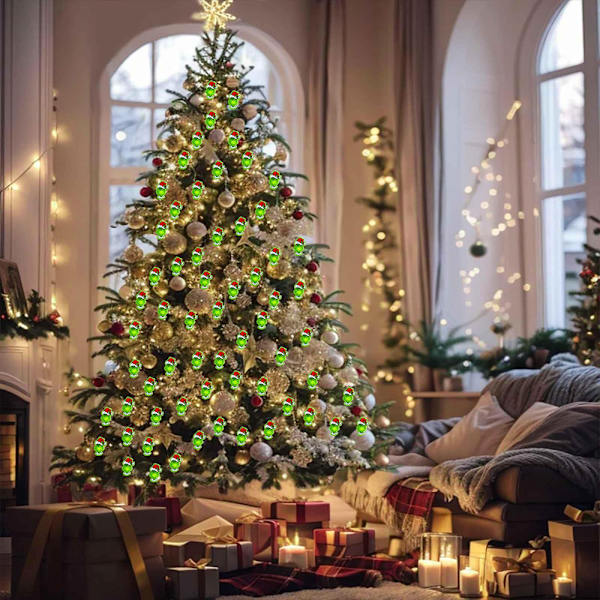 Grinch Juldekorationer 3 m 30 LED Batteridrivna Julbelysning Med Timer Gröna Julsträngljus Inomhus Juldekoration 3m