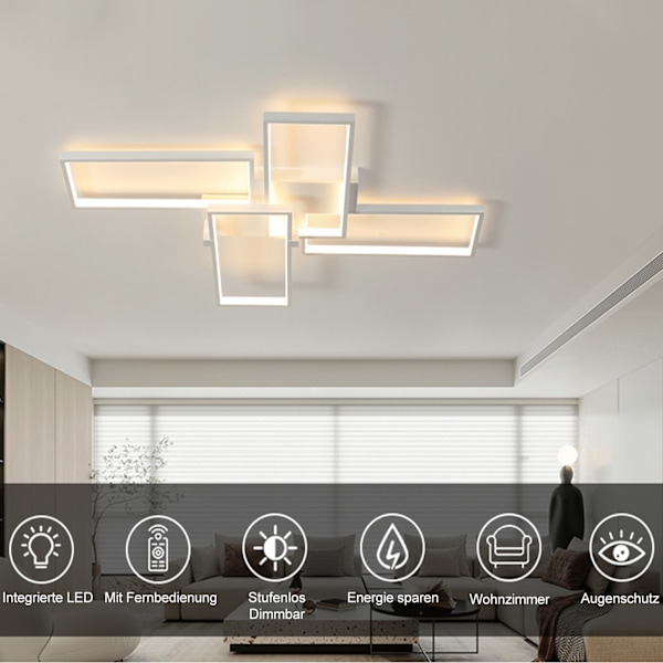 Taklampa, LED Taklampor, Steglöst Dimbar Taklampa, 4 Rektanglar, 90*65cm White