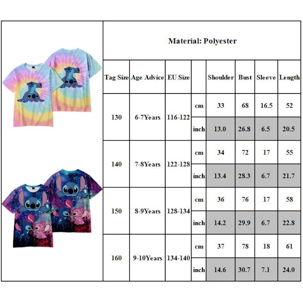Barn Pojkar Flickor Stitch Cartoon Sommar Kortärmad T-Shirt Tee Shirt Topp P 9-10 Years