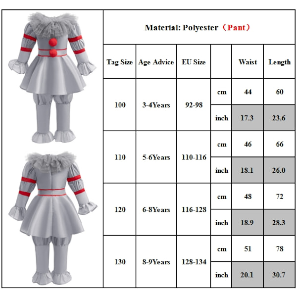 Barn Stephen King's It Pennywise Clown Cosplay Kostym Halloween Festklänning 100cm