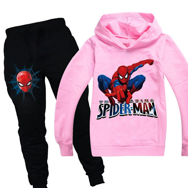 Barn Pojkar Spiderman Hoodie Topp Sweatshirt Byxor 2pcs Kits pink 140cm
