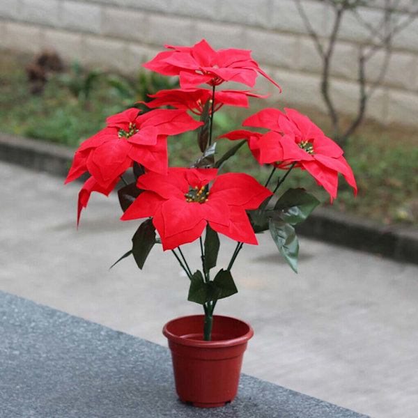 Dekorationer Konstgjord Julstjärna Falsk Växt Julblomma A-5branch