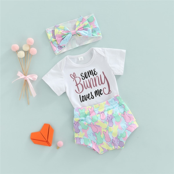 Nyfödd bebis påskkläder sparkdräkt blöjbyxor pannband 3-delars set 6-12M