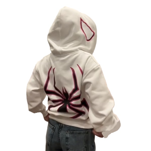 Herrar Dam Hoodie Street Retro Lös Hip Hop Punk Spider Coat white M