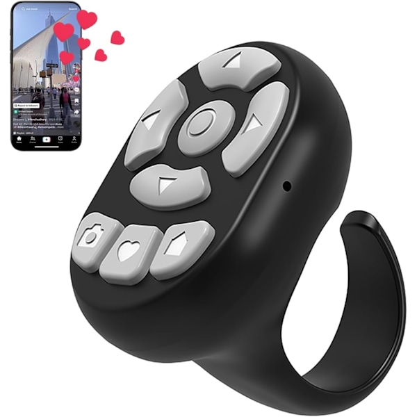 Fingertopps Trådlös Bluetooth Fjärrkontroll, Scrollring för iPhone, Tk Scrollring, Bluetooth Blädderfjärrkontroll, Uppladdningsbar Fingertopps Kamerafjärrkontroll Black