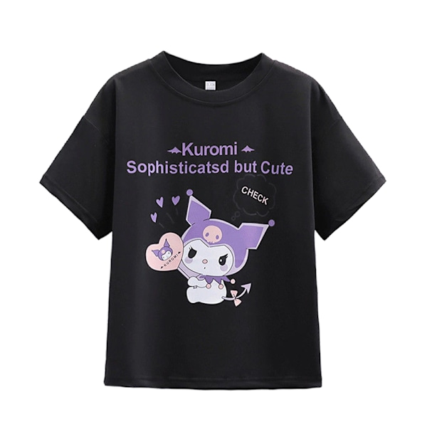 Barnflickor Kuromi Tryckt T-shirt Plisserad Minikjol Set Sommaroutfit 5-12Y Black 150cm