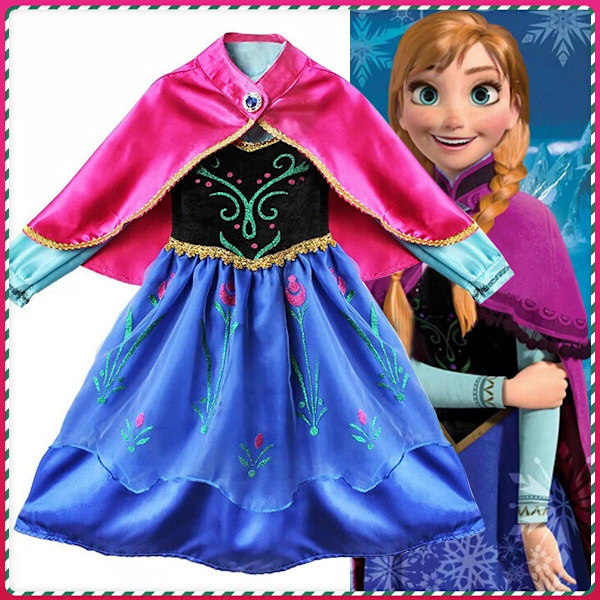 Flickor Prinsessa Anna Klänning Kostym Cosplay Födelsedagsfest Prinsessklänning Med Tillbehör 120cm