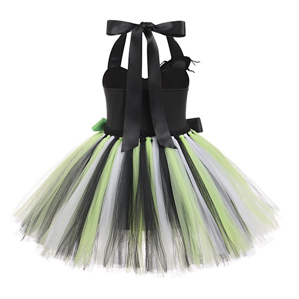 Barnflickor Halloween Kostymer Beetlejuice2 Cosplay Svart och Vit Vertikal Randig Tulle Tutu Klänning Läskig Klä Upp Karneval Kläder 2-12 År 9-10T